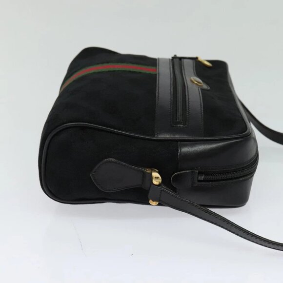 GUCCI GG Canvas Web Sherry Line Shoulder Bag Black Gold 37 0124071 Auth 125109 - Picture 5 of 15